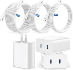 3 Pack 45W Dual Port USB-C Fast Charger Block for iPhone 15/17 3/6/10FT Cable