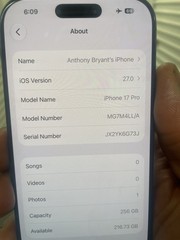 Apple iPhone 17 Pro 256GB Blue Network Locked iOS Wi-Fi Bluetooth MG7M4LL/A