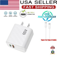 3FT USB-C Cable 65W PD Power Adapter Duo Wall Charge For Samsung Galaxy S23 24+