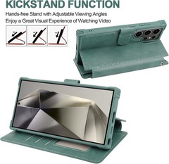 Wallet Case & Screen Protector & Camera Lens Protector for Galaxy S24 Ultra with