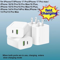 4 Pack USB C Charger Block, 20W USB-C & USB-A Port Charger for iPhone 17/16/15/1