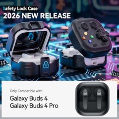 Rugged Hard Shell Secure Lock Case for Galaxy Buds 4/4 Pro, Black Color