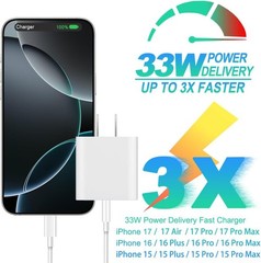 2-Pack 33W Fast Wall Charger with 6ft USB-C Cable for iPhone 15 16 17