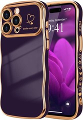 Cute Dark Purple iPhone 14 Pro Max Case for Women, Girls, Wave Frame Curly Desig