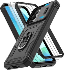 Samsung Galaxy A06 Phone Case with 2PCS Screen Protector and Kickstand, Black