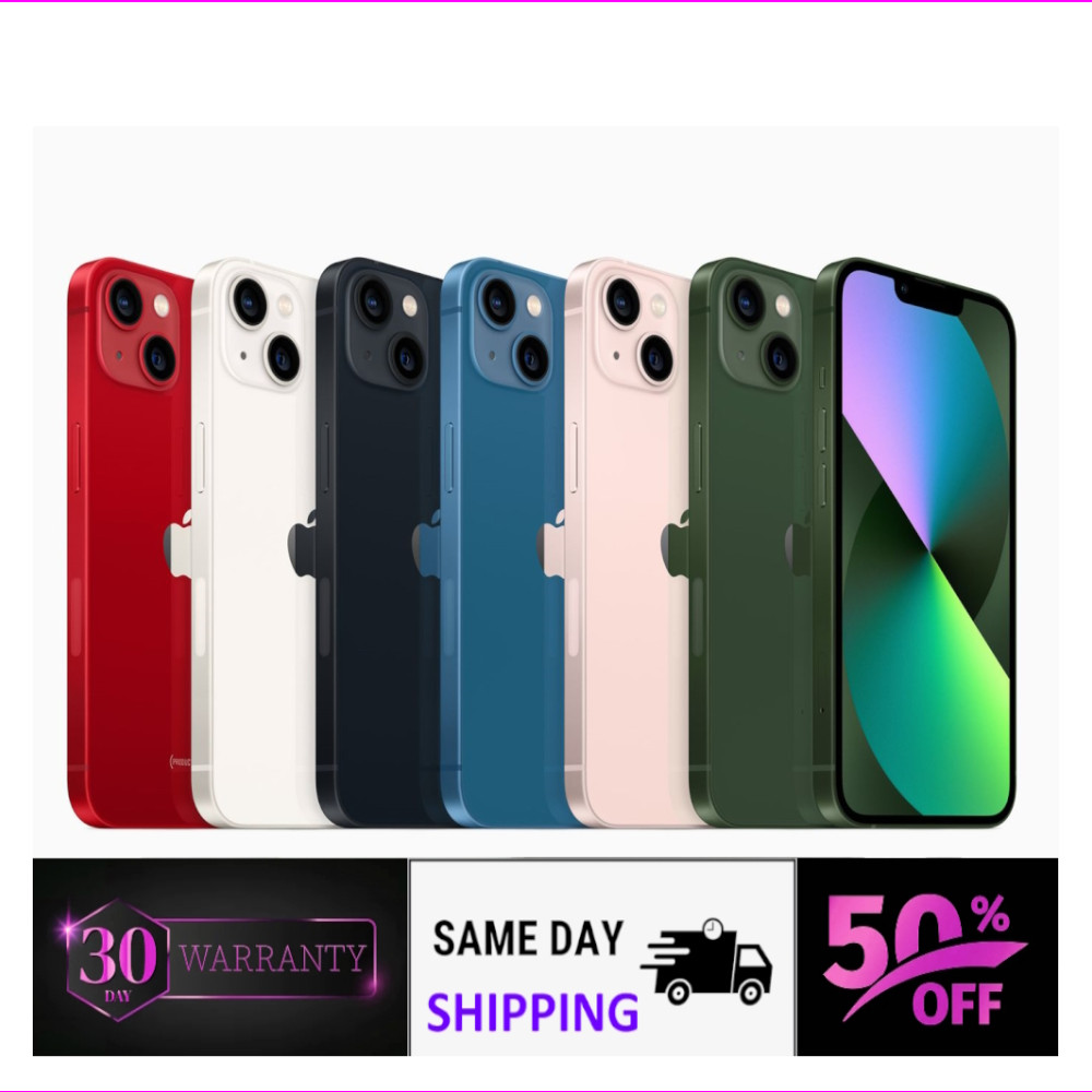 Apple iPhone 13 128GB/256GB/512GB Unlocked 5G – Midnight, Blue, Green, Pink, Re