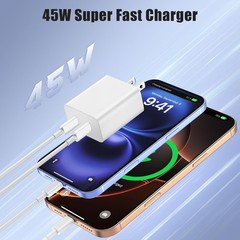 3 Pack 45W Dual Port USB-C Fast Charger Block for iPhone 15/17 3/6/10FT Cable