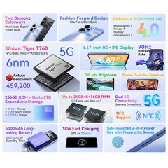 Blackview Oscal Tiger 13 5G Smartphone 6.67&Prime; 90Hz 256GB 50MP Camera NFC 5000mAh
