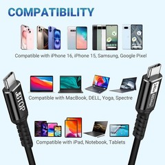 2 Pack 240W USB-C Fast Charger for iPhone 16/15 Pro Max 1.5FT Cable