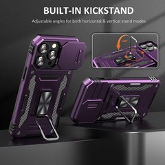Case for iPhone 16 Pro Max Phone Case with Kickstand Ring and Camera Cover, Purp