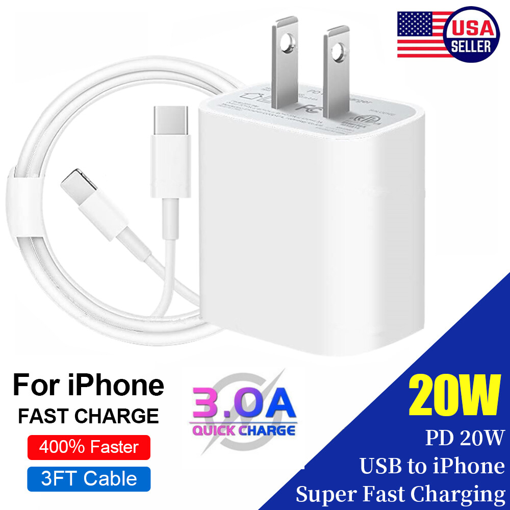 3FT Super Fast Charger 20w Type USB-C Wall Adapter For iPhone 14 13 12 11 X Pron