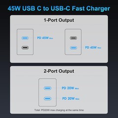 45W Dual USB-C Fast Charger Block for iPhone 17/16/15 with 6FT Cable