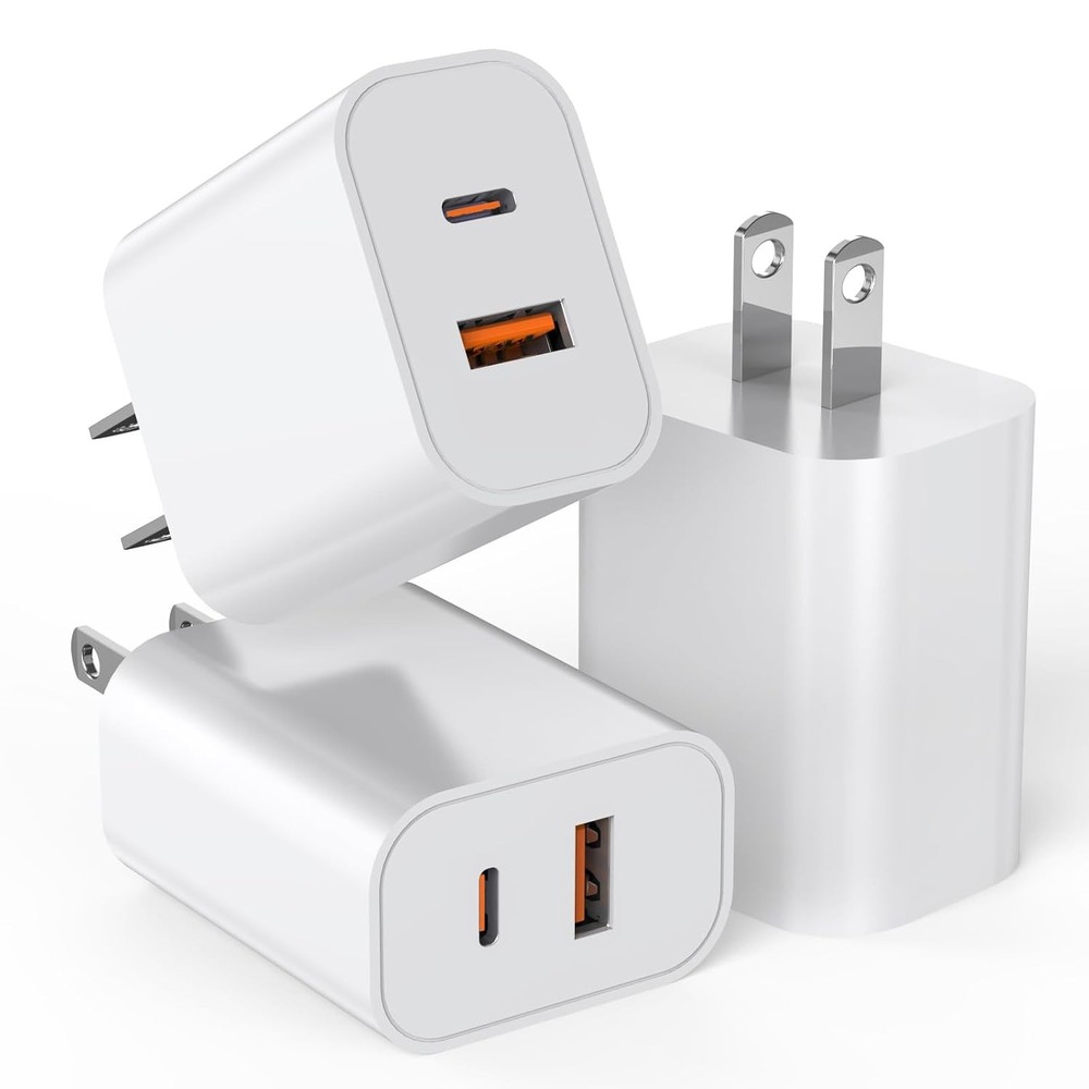 3-Pack 20W Dual Port USB-C Fast Charger Wall Adapter for iPhone 14/13/12