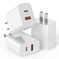 3-Pack 20W Dual Port USB-C Fast Charger Wall Adapter for iPhone 14/13/12