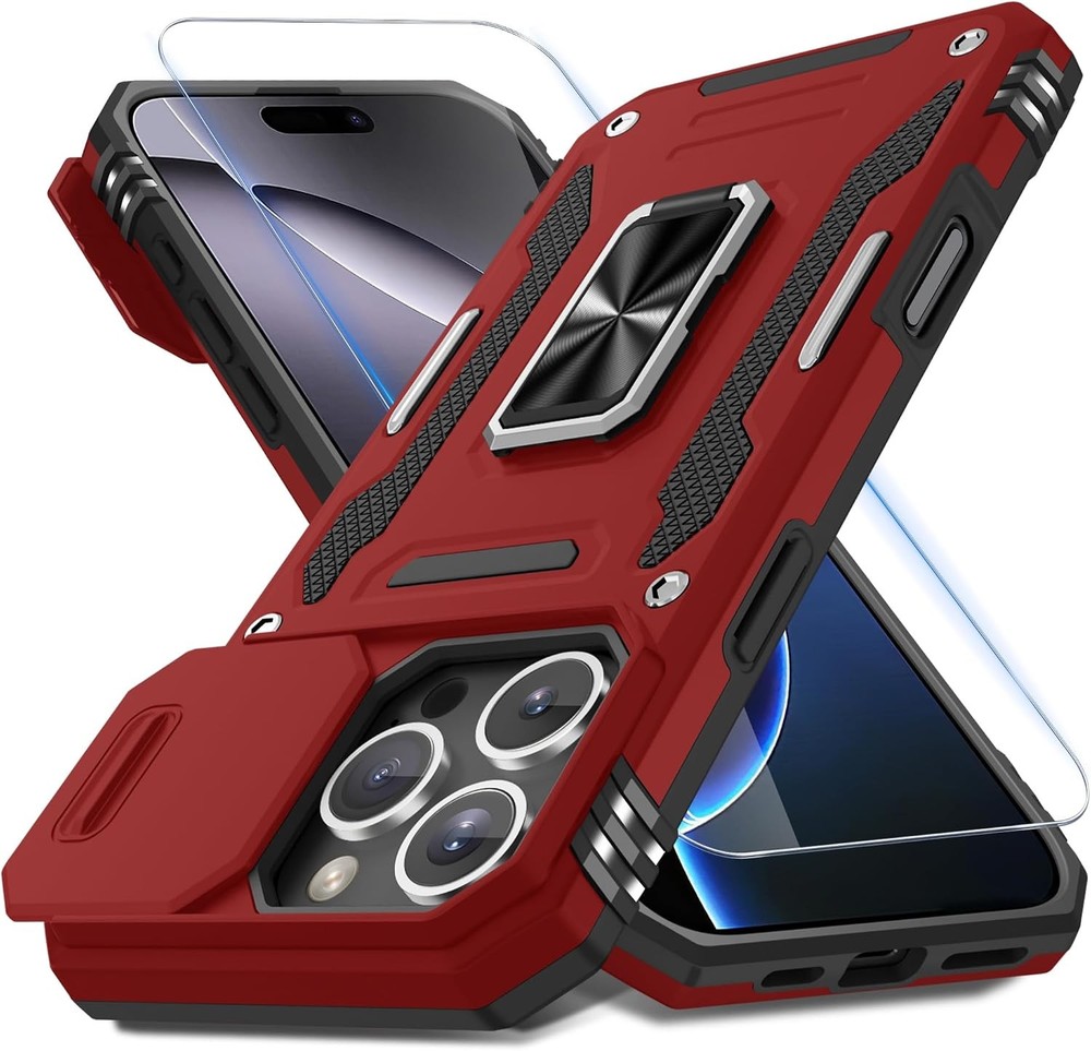Case for iPhone 16 Pro Max with Slide Camera Cover and Screen Protector, Red