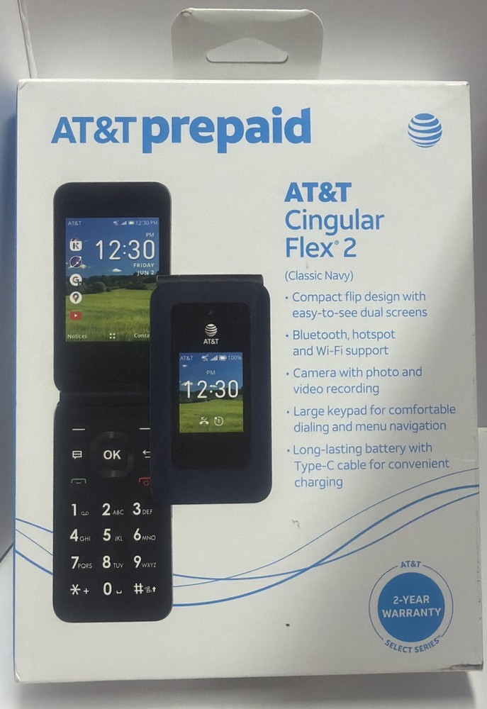 ✨AT&T Cingular Flex 2 4G LTE Senior Flip Phone – Easy Use, Large Buttons, Navy