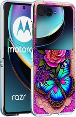 Case for Motorola Razr 2024, Blue Butterfly Flowers Rose Anti-Scratch Hard Cover