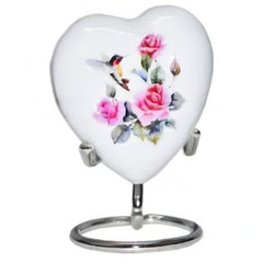 Hummingbird Heart Urn – Mini Heart Cremation Urn with Stand & Premium Box – Smal