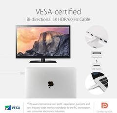 USB C to DisplayPort Cable 1.5m/5ft, Support 5K@60 Hz, 4K HDR, VESA Certified