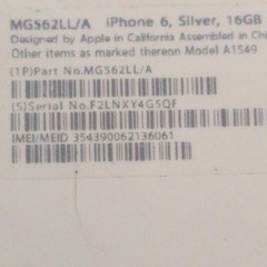 Apple iPhone 6 16GB Silver A1549 MG562LL/A 8MP Camera Bar Style