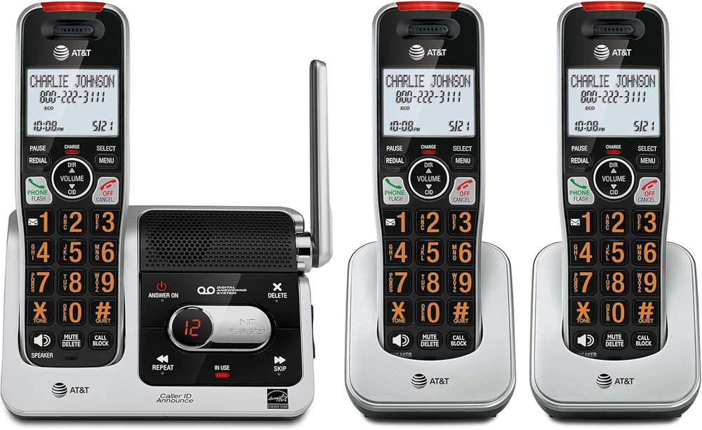 BL102-3 DECT 6.0 3-Handset Cordless Phone for Home with Answering Machine, Call