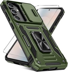 Caka Olive Green Heavy Duty Case for Samsung Galaxy S25 FE with 360° Kickstand