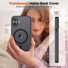 Magnetic for iPhone 16 Case, Translucent Matte Shockproof Anti-Scratch Black