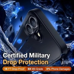 for iPhone 16 Plus Phone Case, Shockproof Military Grade Drop Protection, Black