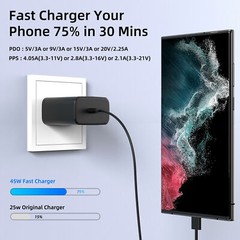 45W Super Fast Wall Charger+ 6FT Cable For Samsung Galaxy S24+ S22 S23 Note 20??