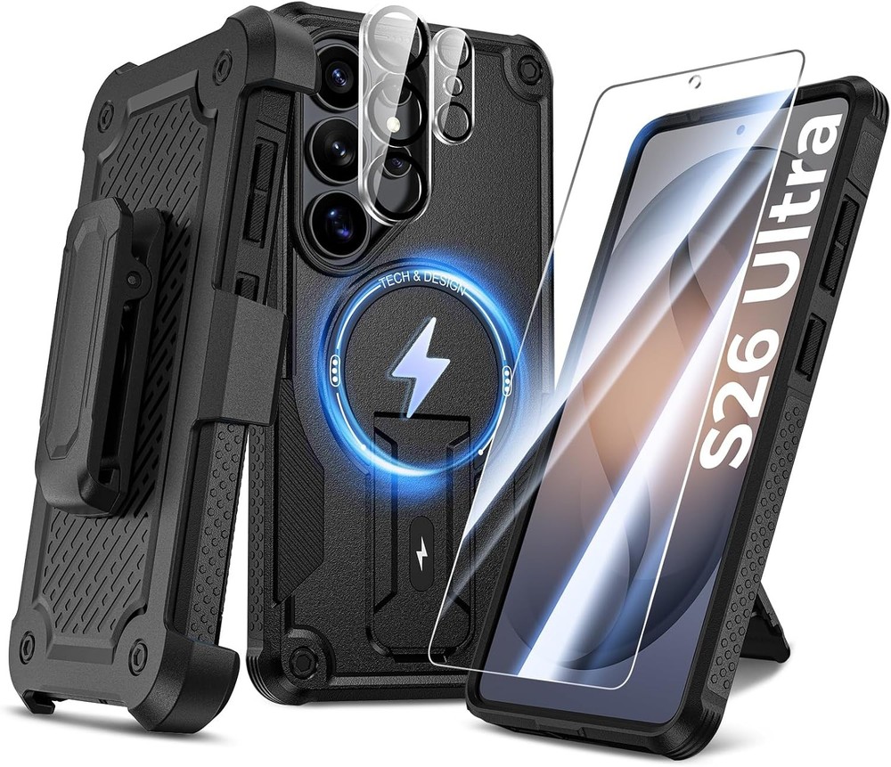 4-in-1 Samsung Galaxy S26 Ultra Case with Belt Clip Holster, Screen & Lens Prote