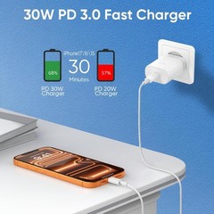 10FT 30W Fast Charging USB-C Adapter for iPhone 15 16 17, 2 Pack Cable