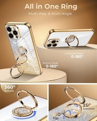iPhone 16 Pro Max Case with Stand, Double Ring Kickstand, Cute Love-Heart Bling