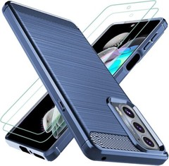 Navy Blue Case for Moto Edge 2021 Edge 5G UW with 2pcs Screen Protector Flexible