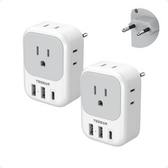 USB C Adapter 2 Pack, 4 Outlets European Plug, US to Europe Charger with 3 USB P