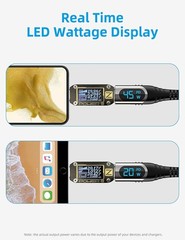 Short USB C to USB C Cable (100W 5A), 1ft Type C Cable with LED Display
