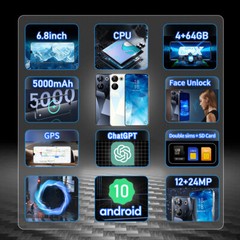 C20 Pro Smartphone Android 6.8 » Unlocked 4+64GB 5000mAh 12+24MP Dual Camera