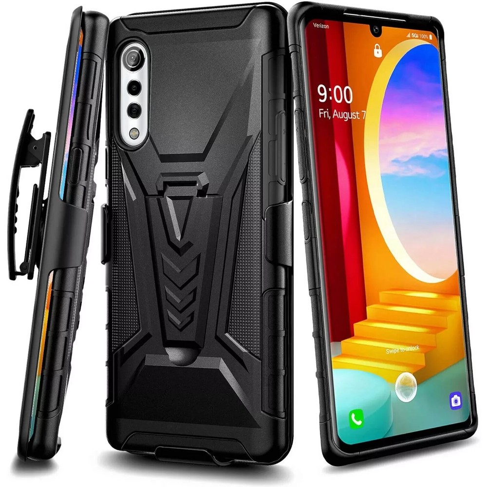 For LG Velvet 5G, LG Velvet – Phone Case with Belt Holster, Shockproof-Black