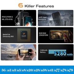 5G Blackview BL6000 Pro Rugged Smartphone Android 13 Waterproof Octa Core 8+256G