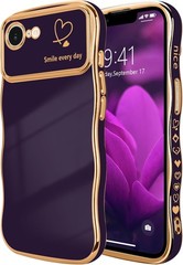Cute Dark Purple Wave Frame Case for iPhone 16e/17e, Women&rsquo;s Shockproof Cover
