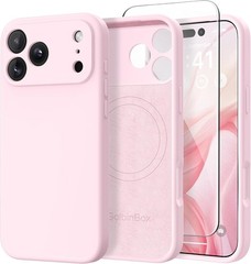 Chalk Pink Silicone Shockproof Phone Cover Case for iPhone 17 Pro Max, Magnetic