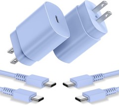 2 Pack 25W PD USB-C Fast Wall Charger for Samsung Galaxy S23 S22, 3ft Cable