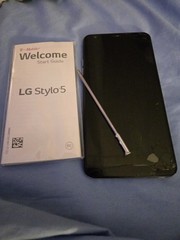 LG Stylo 5 Q720PS 32GB Gray Tmobile Cell Phone Turns On Parts Only Cracked READ