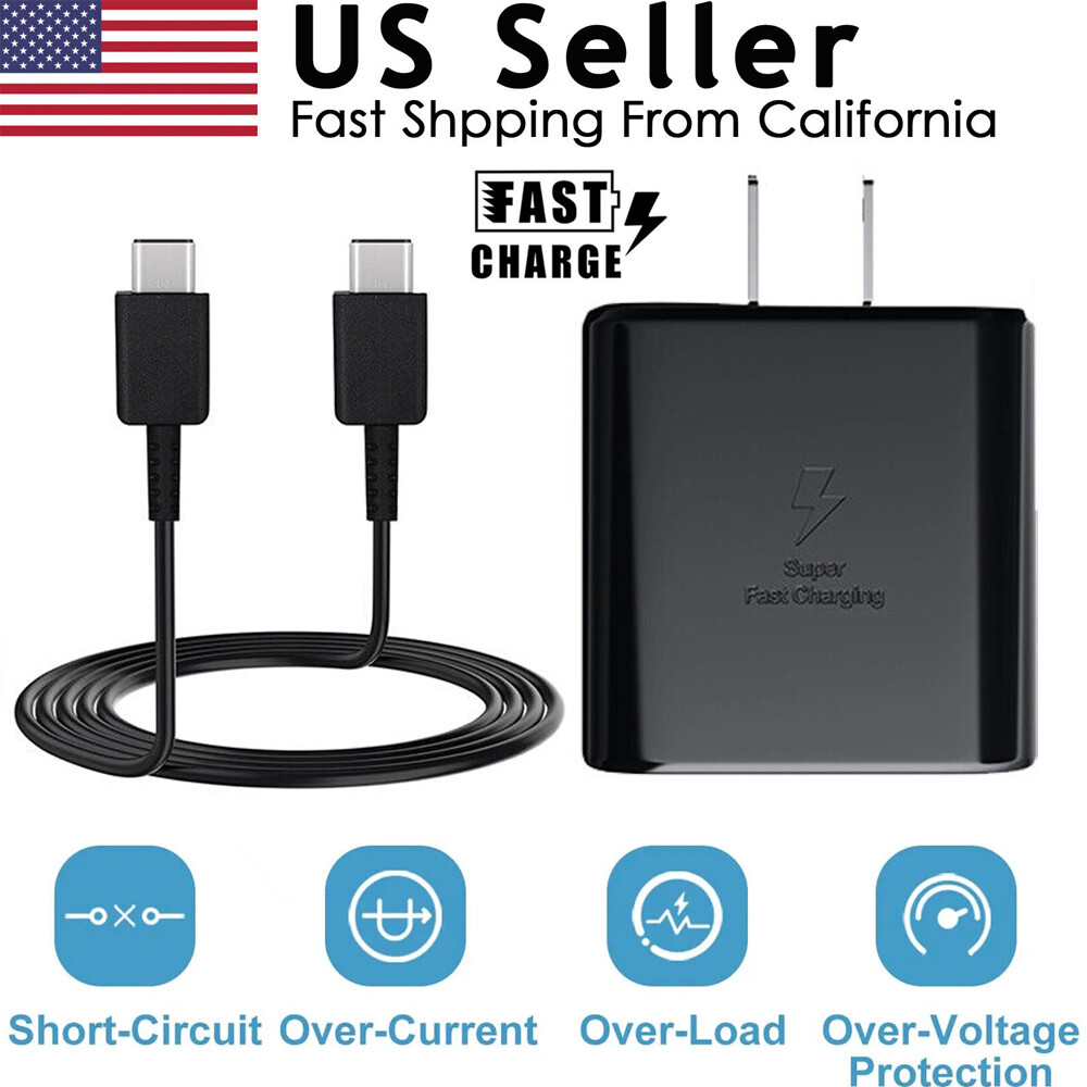 45W Super Fast Wall Charger Type USB-C 6FT Cable For Samsung Galaxy S22 S21 S20