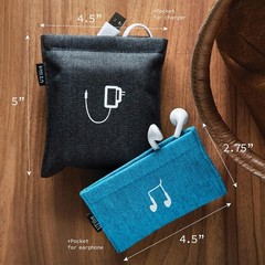 Black Case for Earphones, Snap and Store Grey Pocket Pouch for Indoor Use
