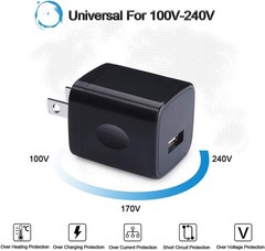 Wall Charger Cube 1A/5V Single Port USB Plug 3 Pack Travel Black Adapter Box
