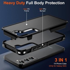 Heavy Duty Shockproof Case for Samsung Galaxy S22, Military Drop Protection, Bla
