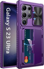 Rugged Dark Purple Case for Samsung Galaxy S23 Ultra 5G with Card Holder & Kicks