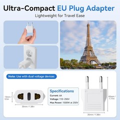 4 Pack European Travel Plug Adapter, US to Europe Plug Adapter, Type C Pin Adapt