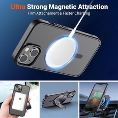 Translucent Matte Black Shockproof Case for iPhone 13/14, Compatible with MagSaf