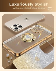 iPhone 16 Pro Max Case with Stand, Double Ring Kickstand, Cute Love-Heart Bling